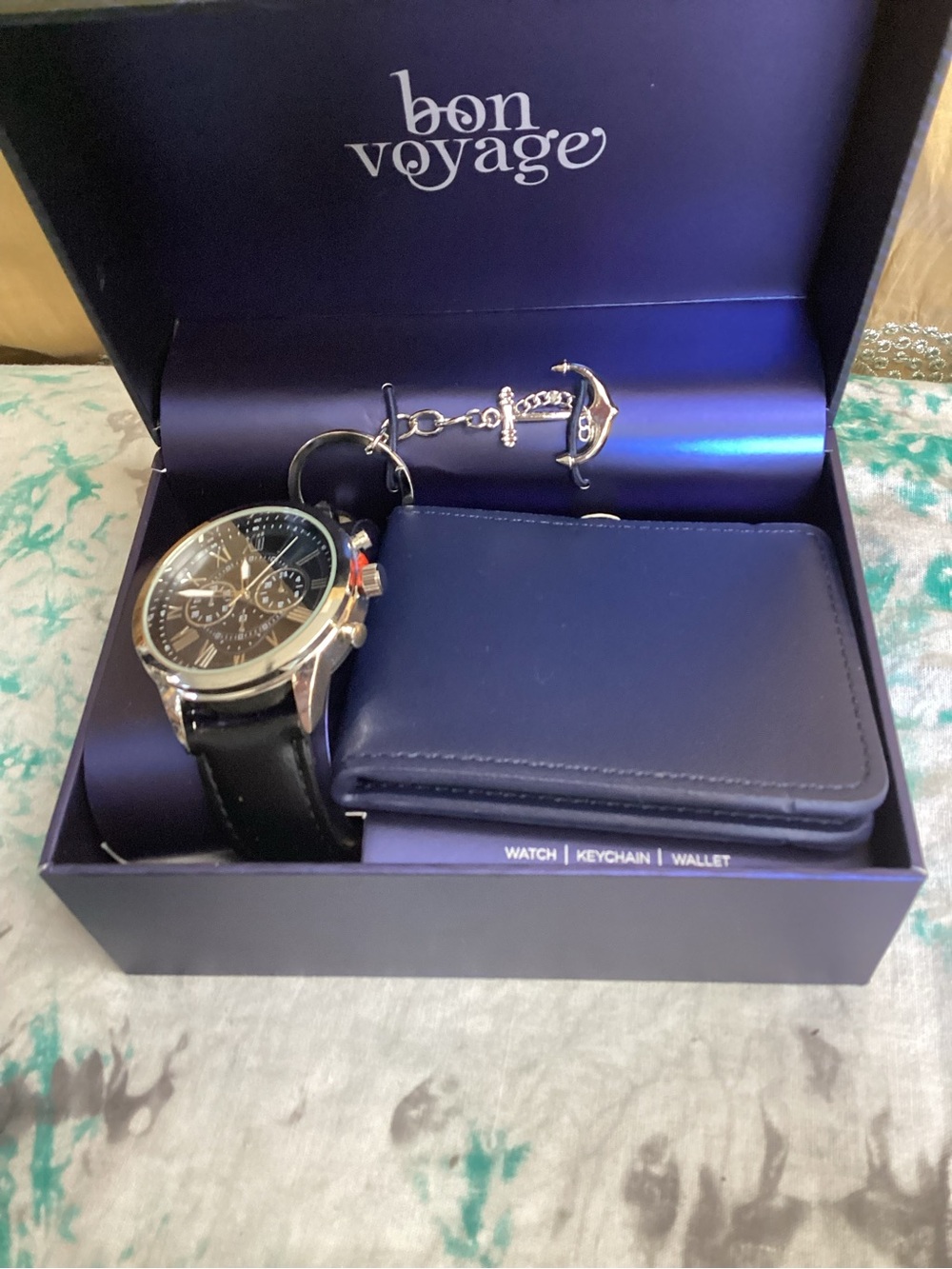 Bon Voyage Navy Watch, Keychain & Wallet Gift Set
